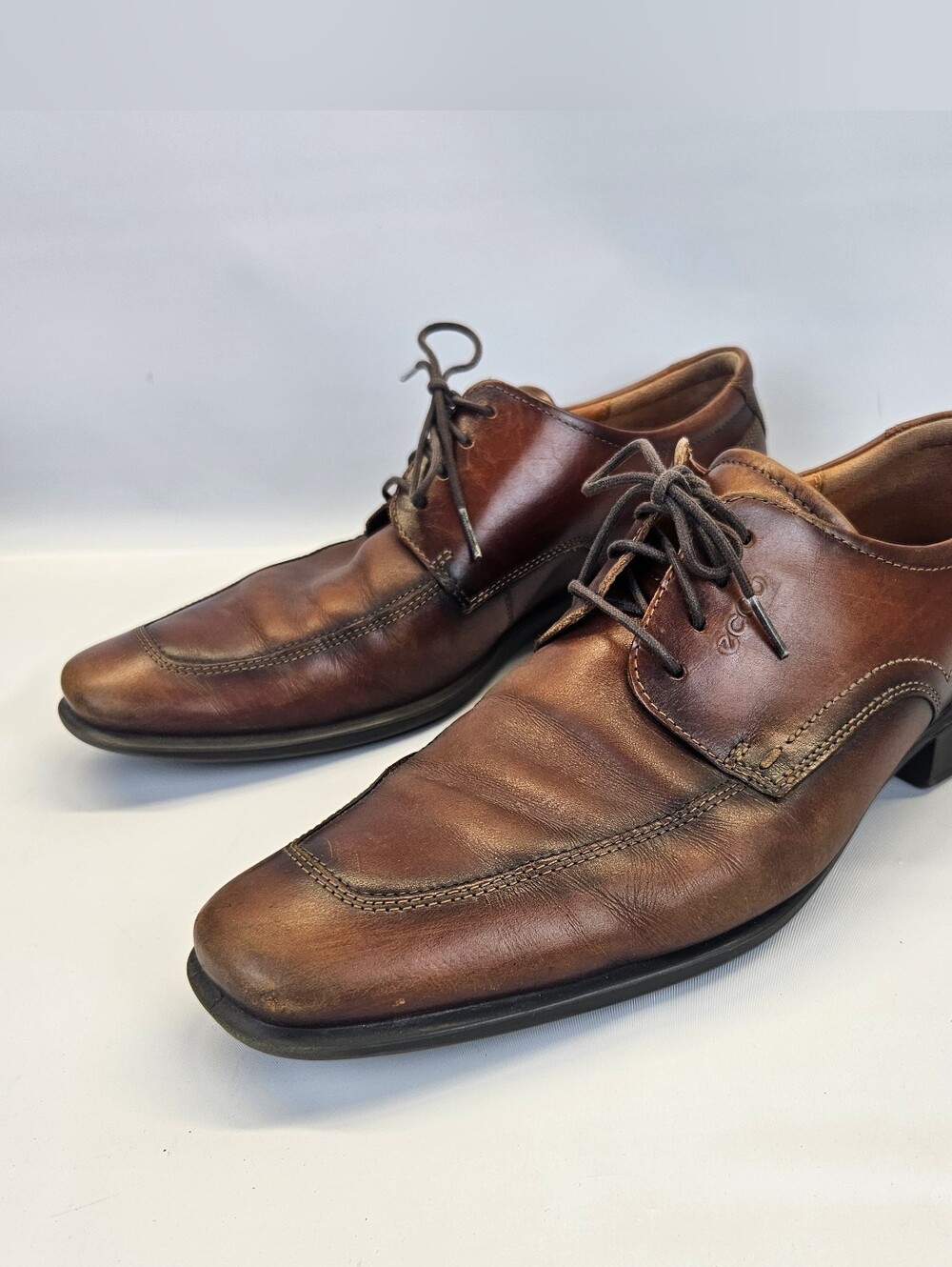 Ecco Mens Cairo Dress Shoes Apron Toe Oxford Leather Brown EU 45 US 11 11.5